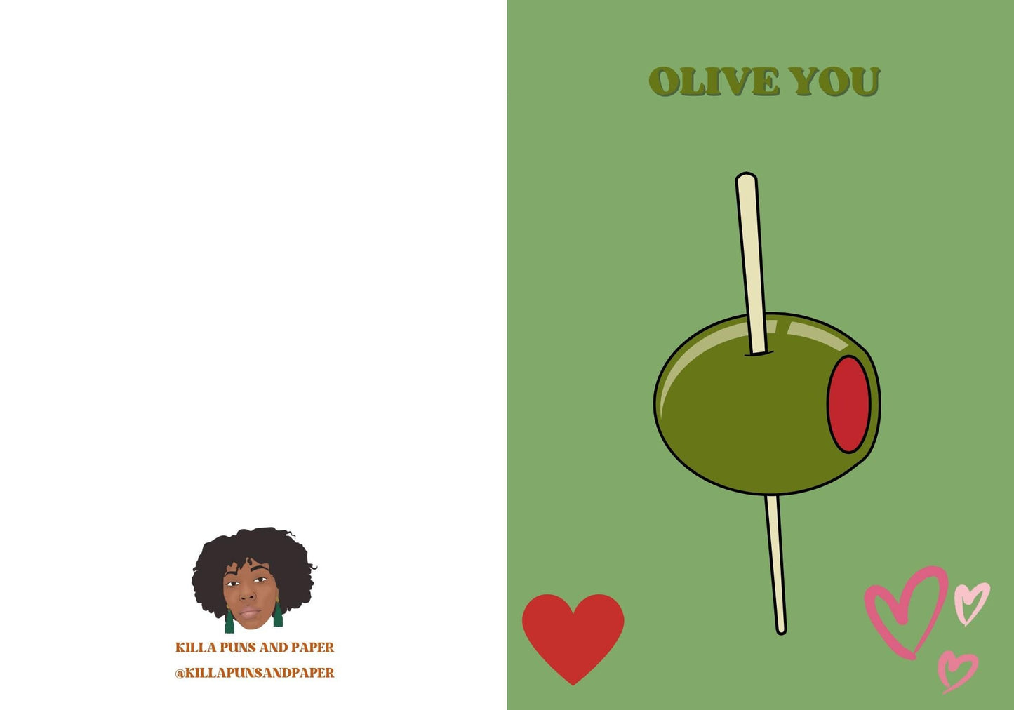 Digital Download - Funny, green "Olive You" - I love you greeting card.